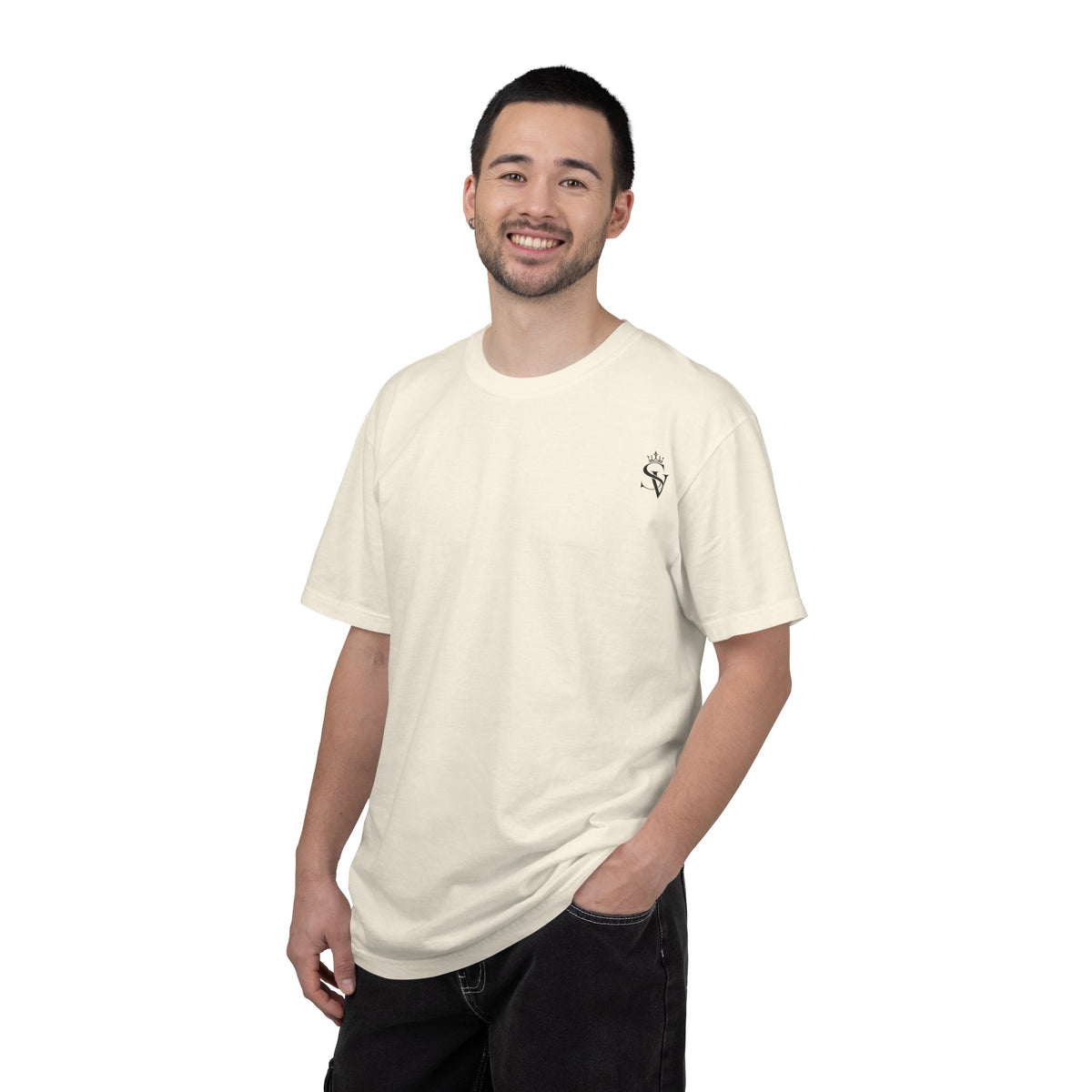 Tiny Heart Flame Chest T-Shirt — Minimalist Small Logo Tee
