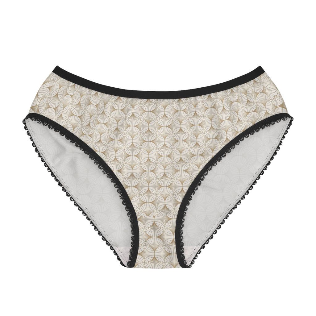 Cream Geometric Lace-Trim Women's Briefs — Subtle Floral Mosaic All-Over Print