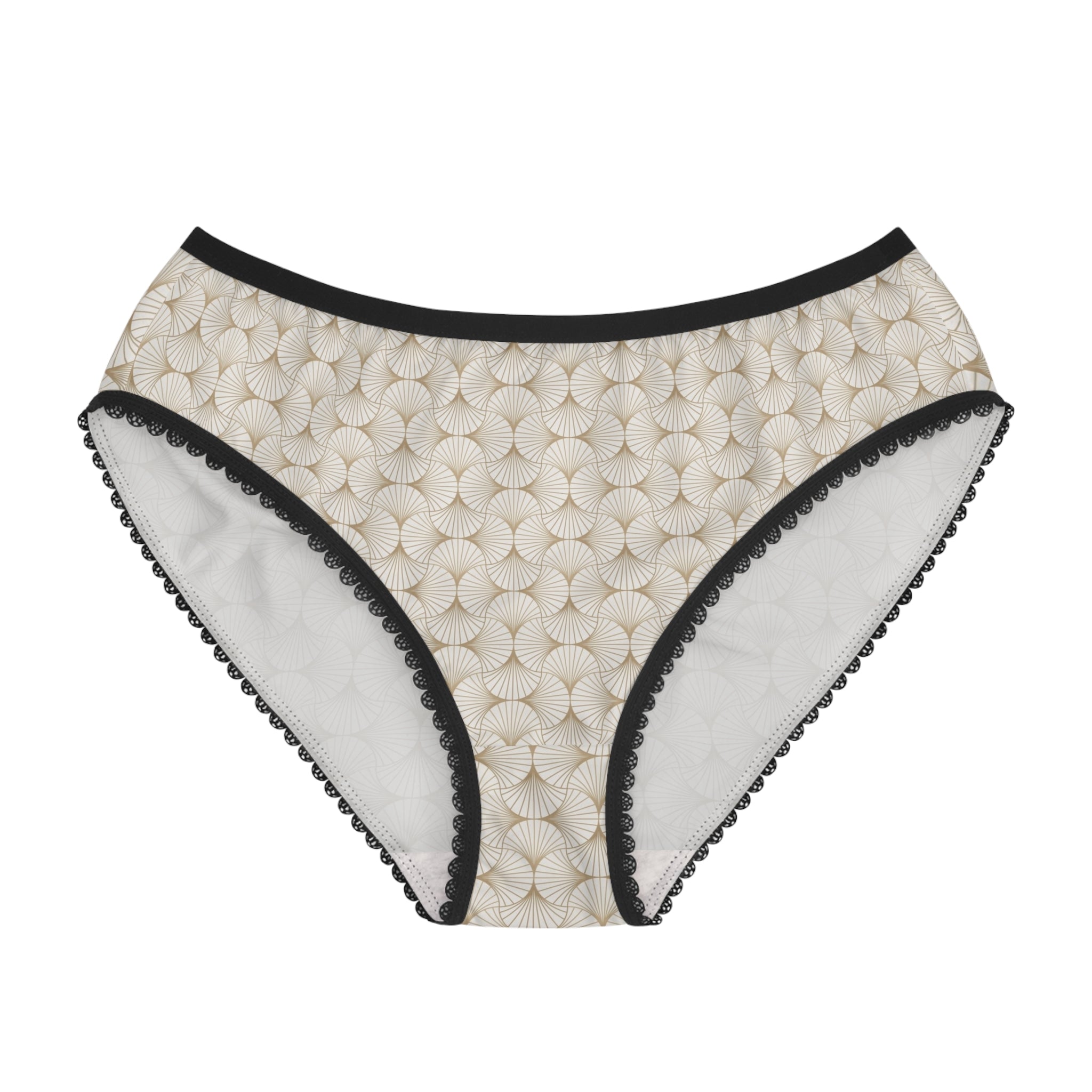 Cream Geometric Lace-Trim Women's Briefs — Subtle Floral Mosaic All-Over Print