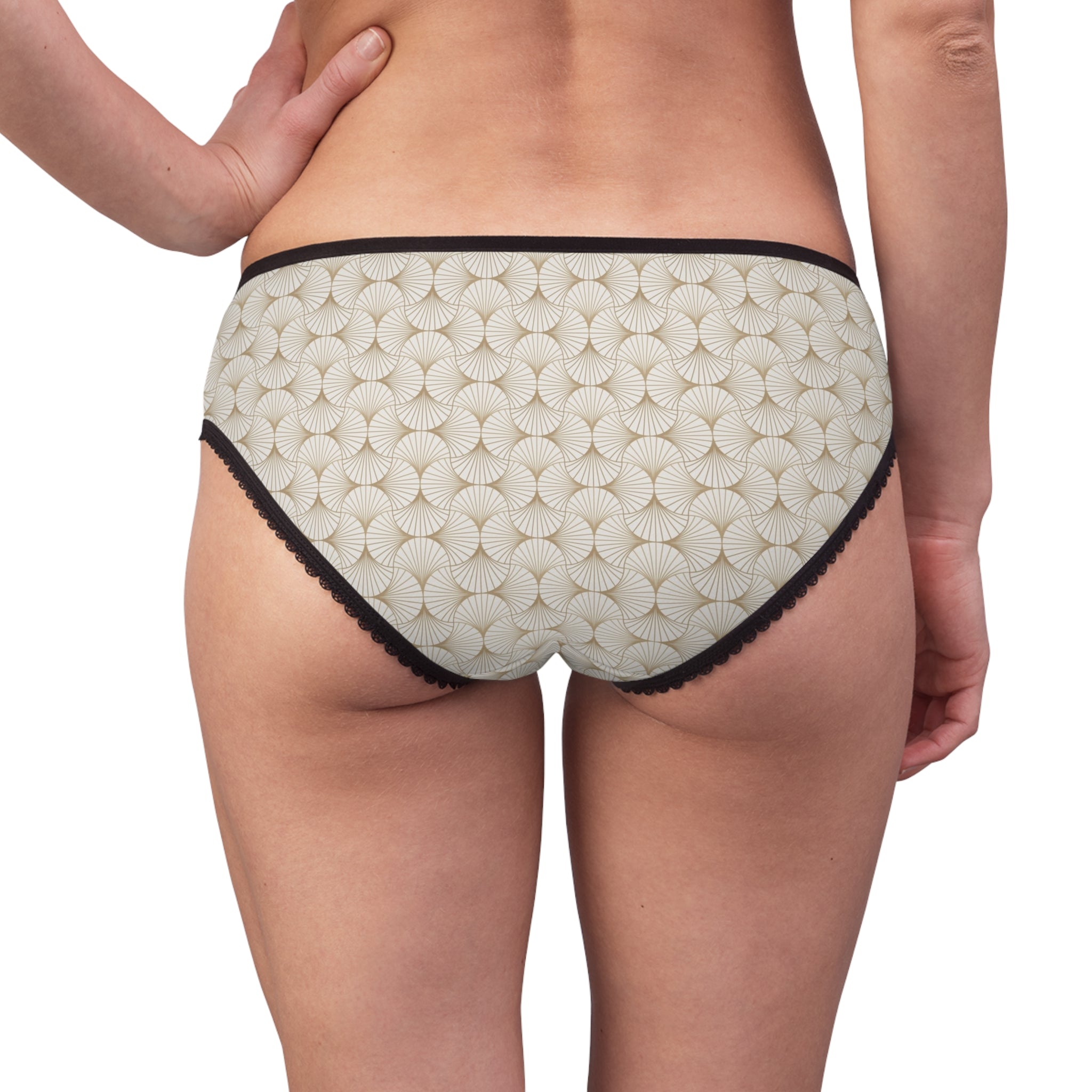 Cream Geometric Lace-Trim Women's Briefs — Subtle Floral Mosaic All-Over Print