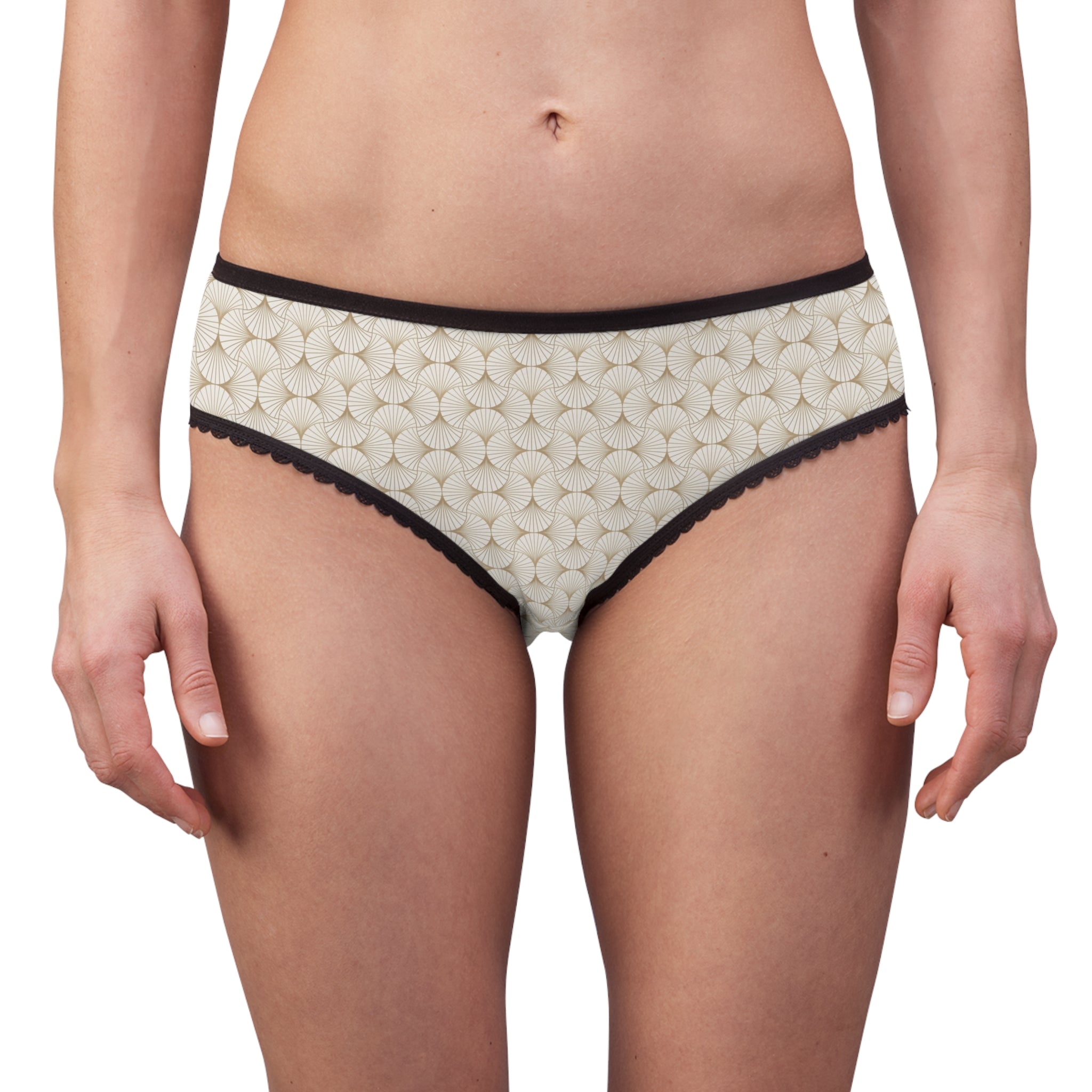 Cream Geometric Lace-Trim Women's Briefs — Subtle Floral Mosaic All-Over Print