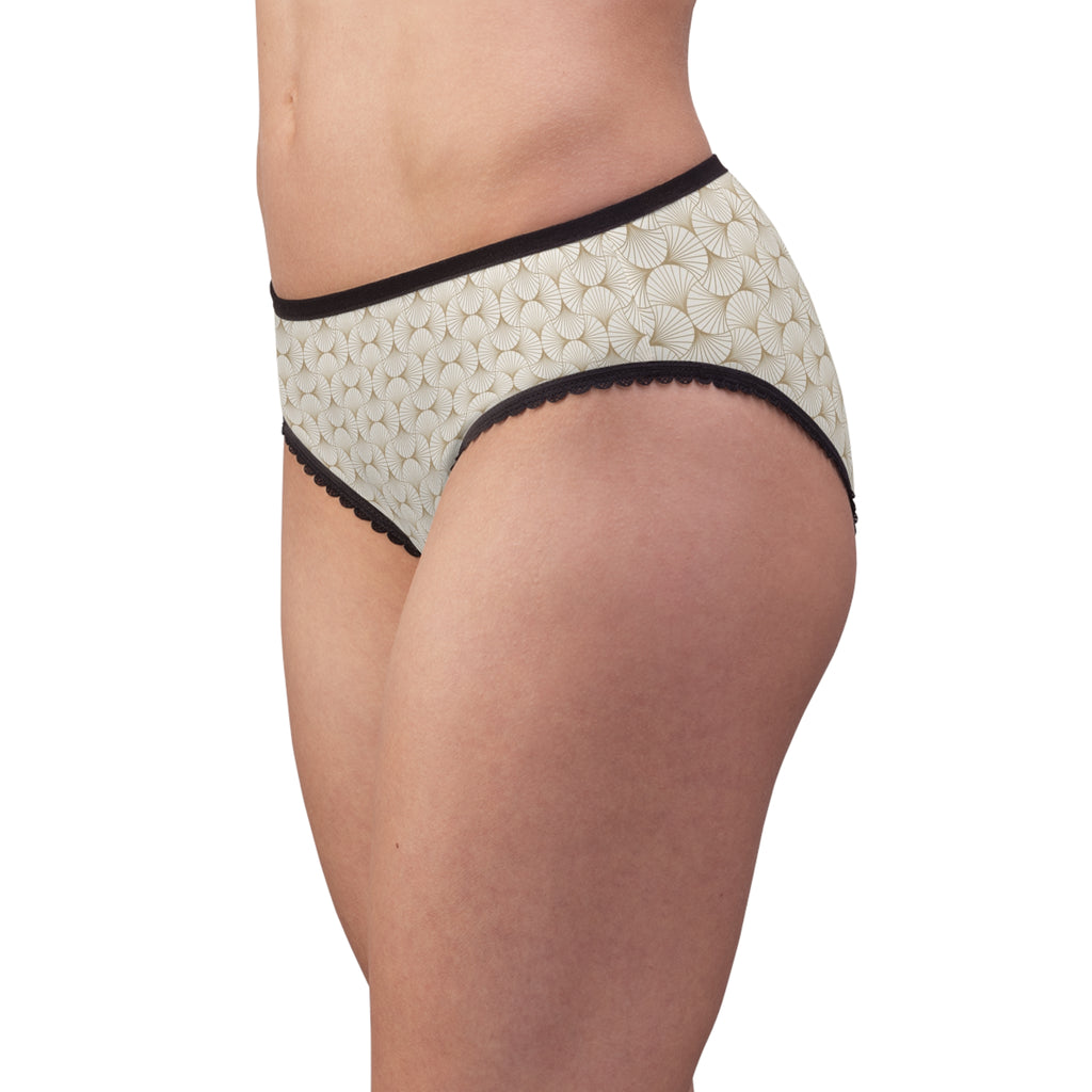 Cream Geometric Lace-Trim Women's Briefs — Subtle Floral Mosaic All-Over Print