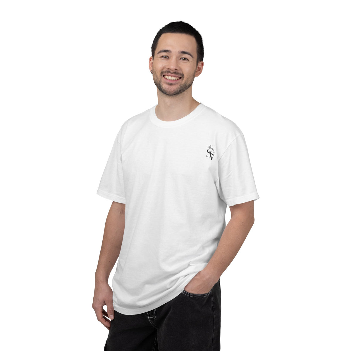 Tiny Heart Flame Chest T-Shirt — Minimalist Small Logo Tee