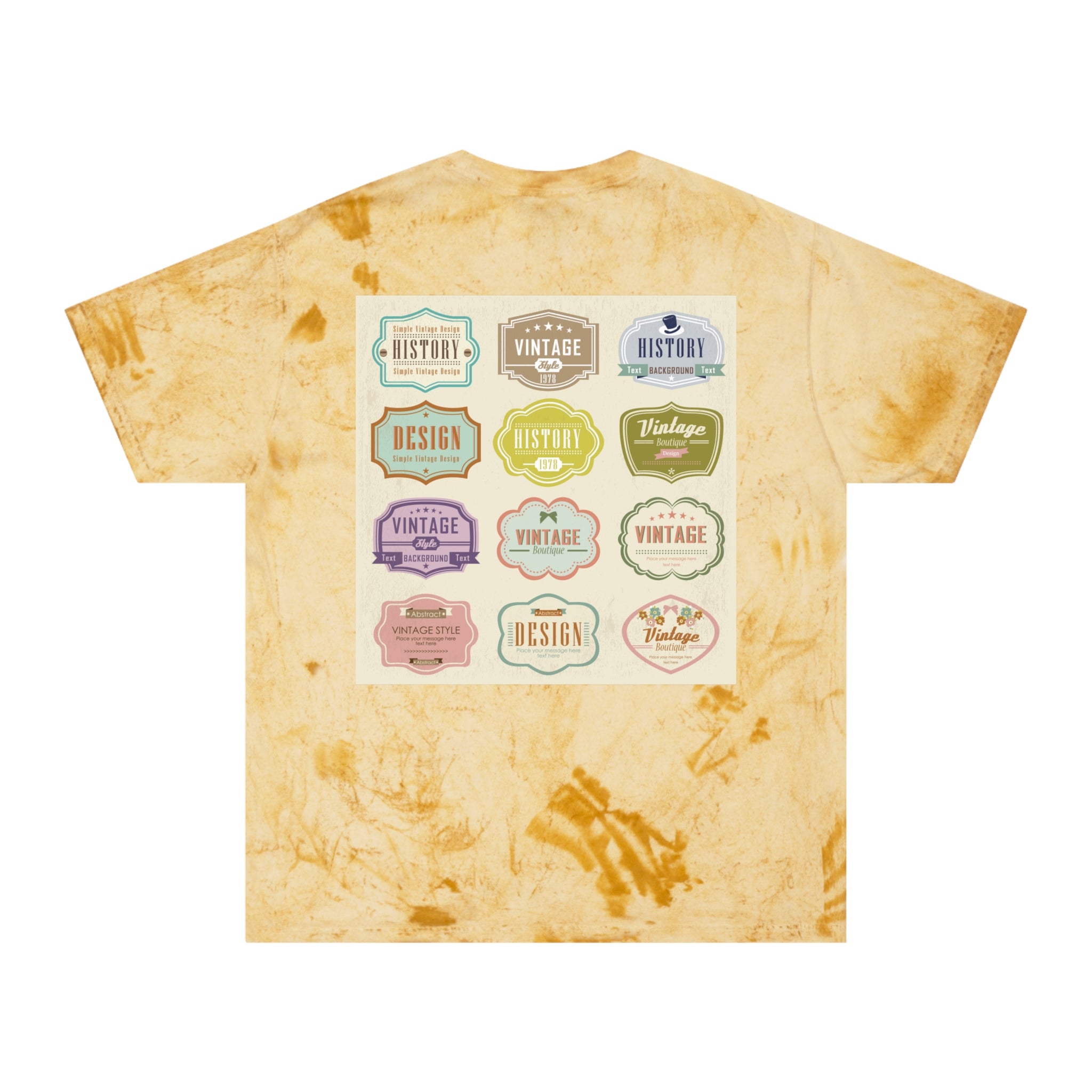 Vintage Badge Color-Blend T-Shirt — Retro Labels Graphic Tee