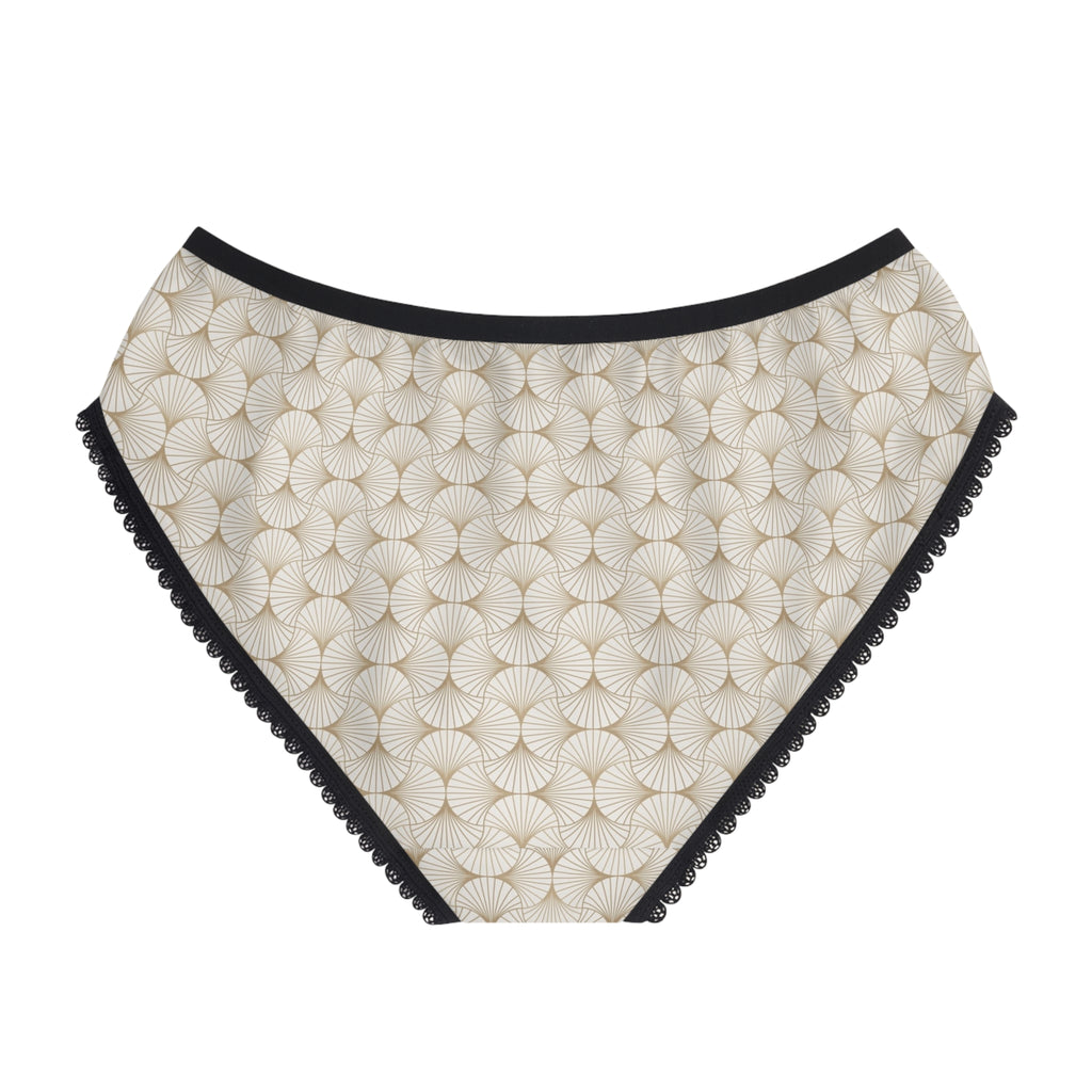 Cream Geometric Lace-Trim Women's Briefs — Subtle Floral Mosaic All-Over Print