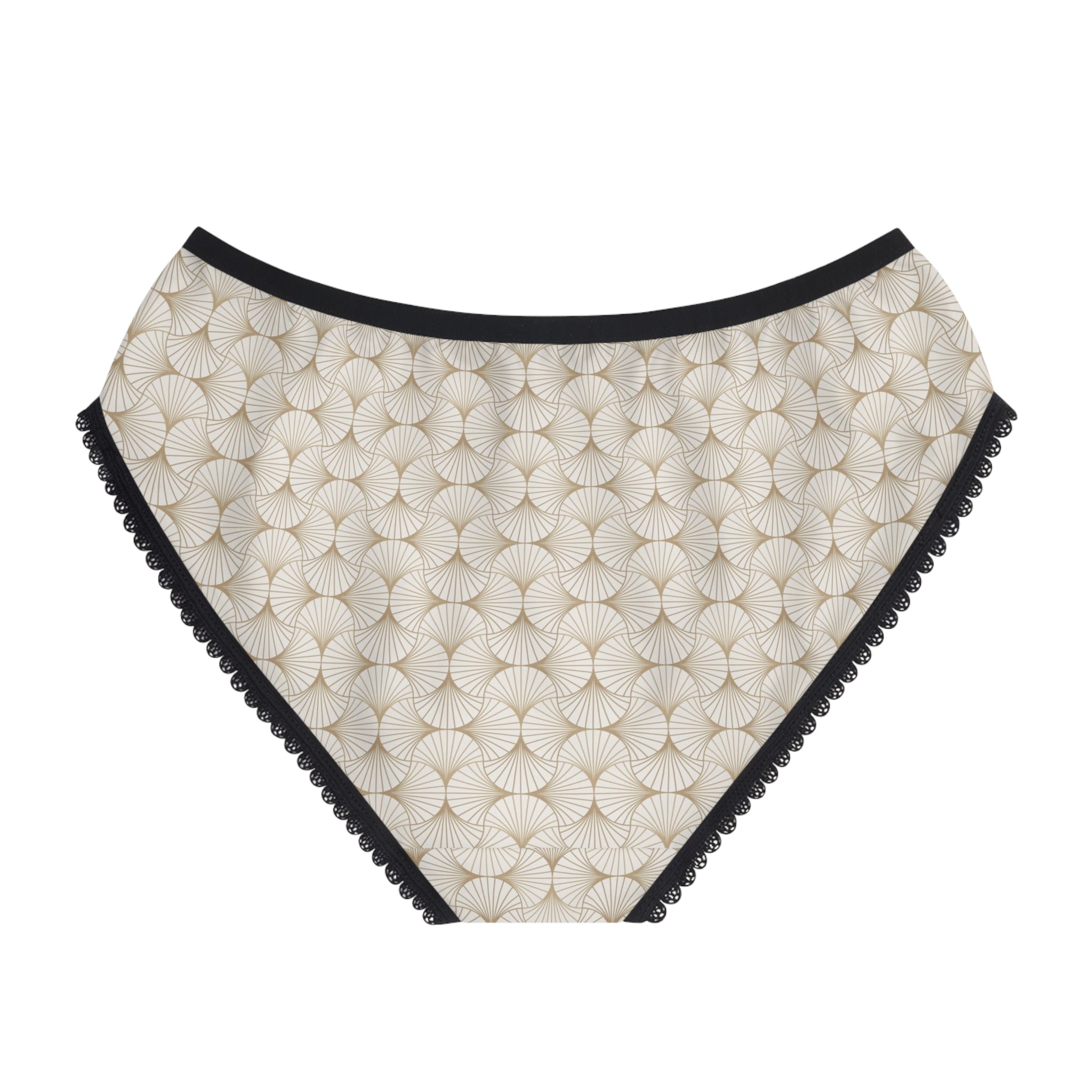 Cream Geometric Lace-Trim Women's Briefs — Subtle Floral Mosaic All-Over Print