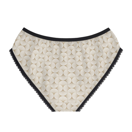 Cream Geometric Lace-Trim Women's Briefs — Subtle Floral Mosaic All-Over Print