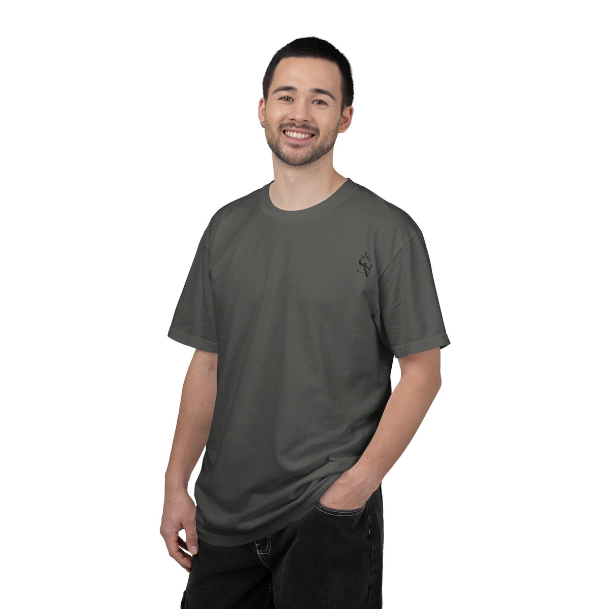 Tiny Heart Flame Chest T-Shirt — Minimalist Small Logo Tee